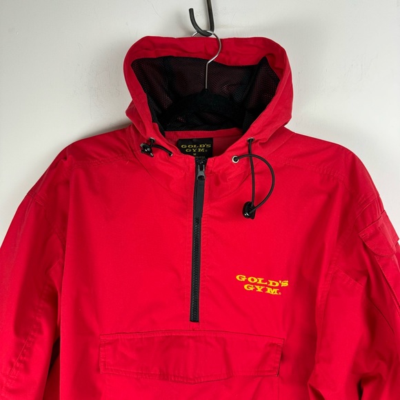 Vtg 90s Gold’s Gym Mens Windbreaker Jacket Red Sz Medium Anorak 1/4 Zip Hooded - Picture 3 of 16